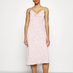 Abercrombie & Fitch Twist-Front Slip Midi Dress in Pink Pattern